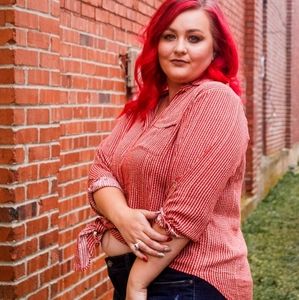 Plus Size Orange Printed Tie Front Button Down Top